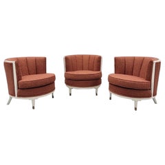 Art Deco Club Chairs Neu restauriert und vollständig mit orangefarbenem Bouclé gepolstert