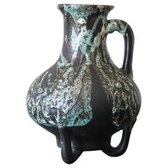 Signed German Fat Lava Glass pitcher Mint green and dark grey