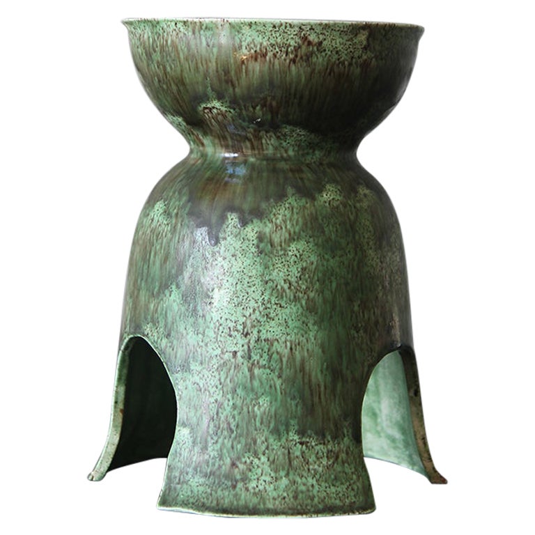 One of a Kind Dripping Light Green Glazed Signed Vase For Sale