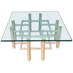 Organic Modern Chippendale Style Cerused Rattan & Brass Couchtisch von McGuire