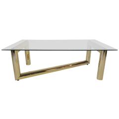 Karl Springer Styled Brass and Glass Coffee Table