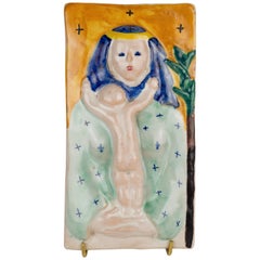Placca in maiolica I.C.A. Madre e Bambino, Madonna, Italia 1927-1940