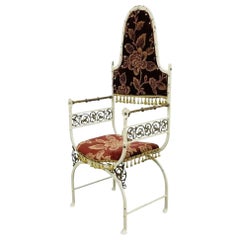 Fauteuil trône ancien Oscar Bach en fer forgé et bronze de style néo-renaissance