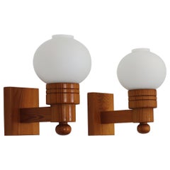 Set of Swedish Pine Wood Wall Lamps by Aneta, Sweden, 1970s