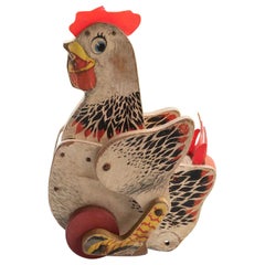 Pollo giocattolo d'epoca con ruote, anni '60