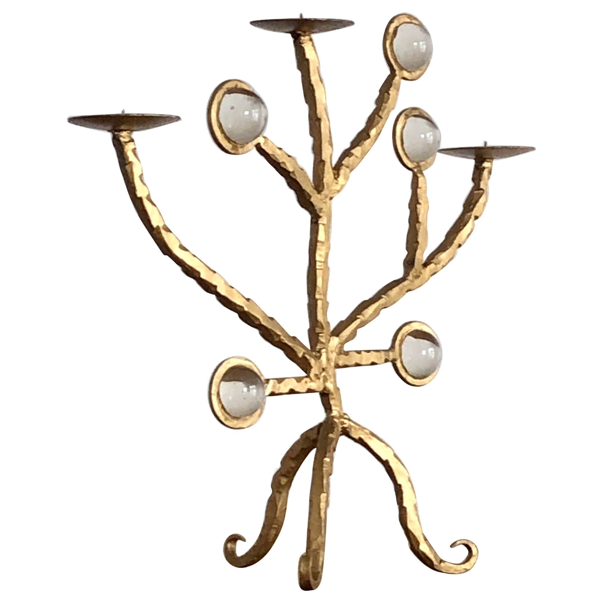 A BRUTALIST Golden SHABBY-CHIC Wrought Iron CANDELABRA CANDLESTICK, France 2001