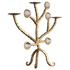 A BRUTALIST Golden SHABBY-CHIC Wrought Iron CANDELABRA CANDLESTICK, France 2001