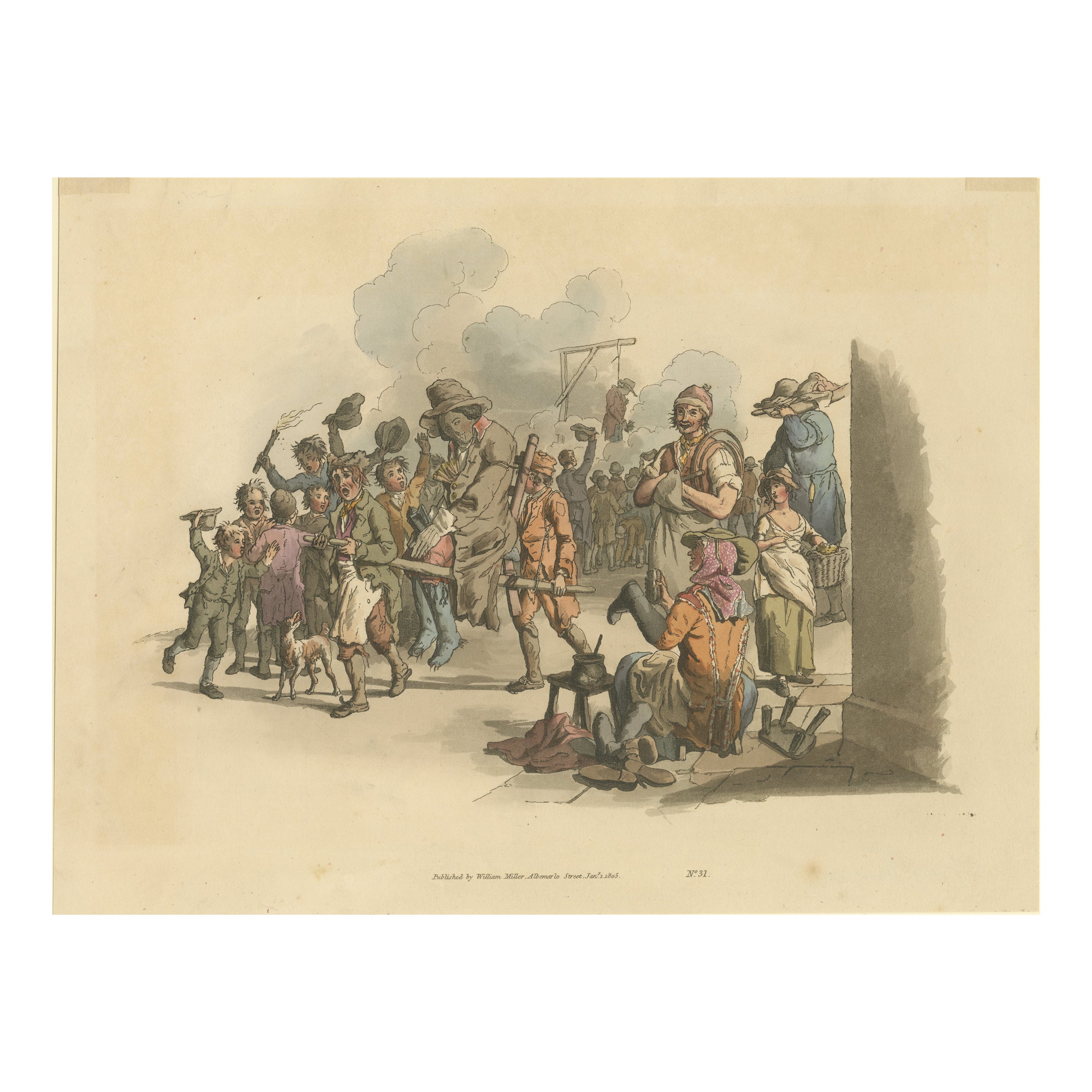 Procession de Guy Fawkes : une aquatinte colorée à la main de William Pyne, 1805 en vente