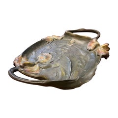 19th Century French Art Nouveau Hand Carved Bronze Tray by Elias