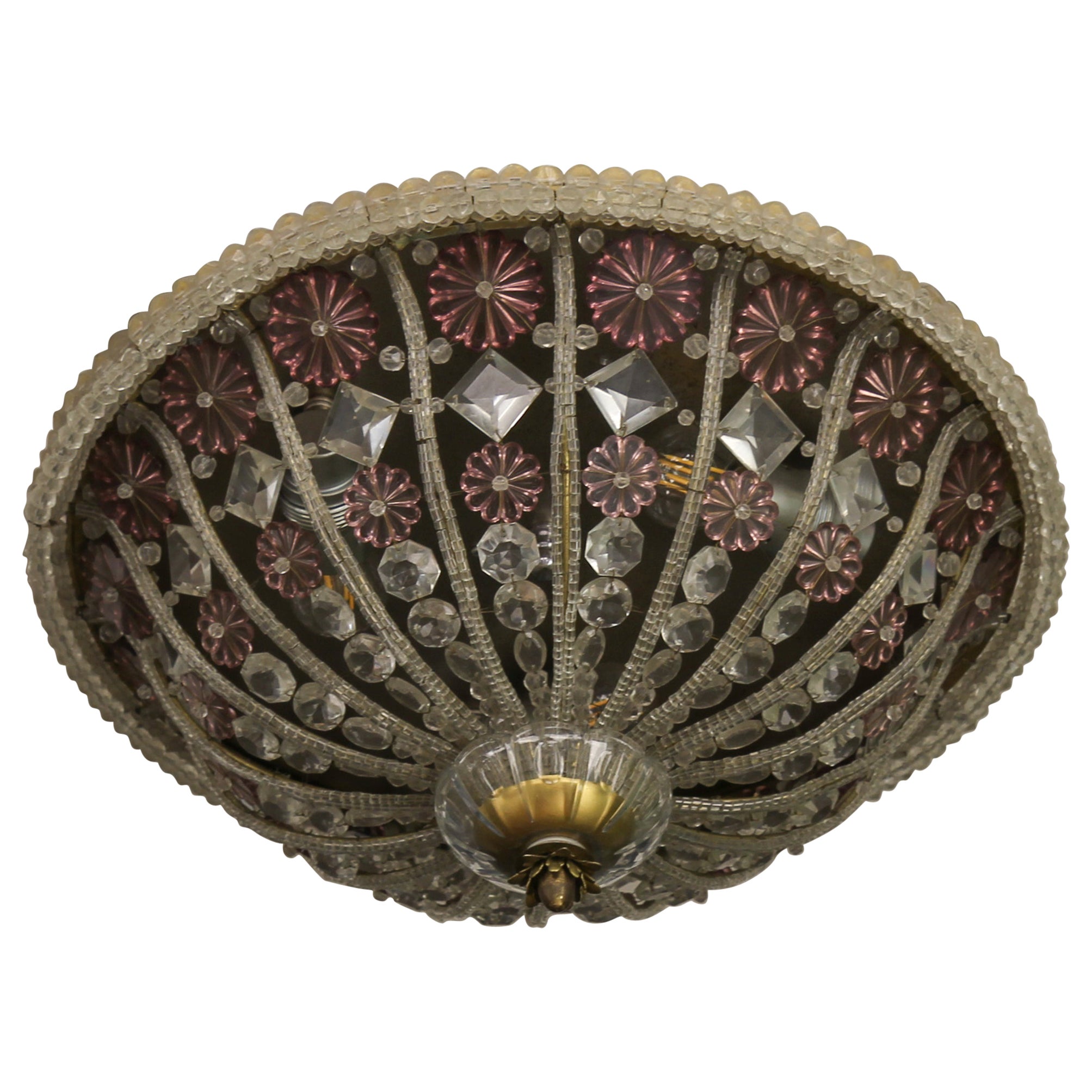 Lámpara empotrada o de pared con flor de cristal estilo Hollywood Regency, años 50