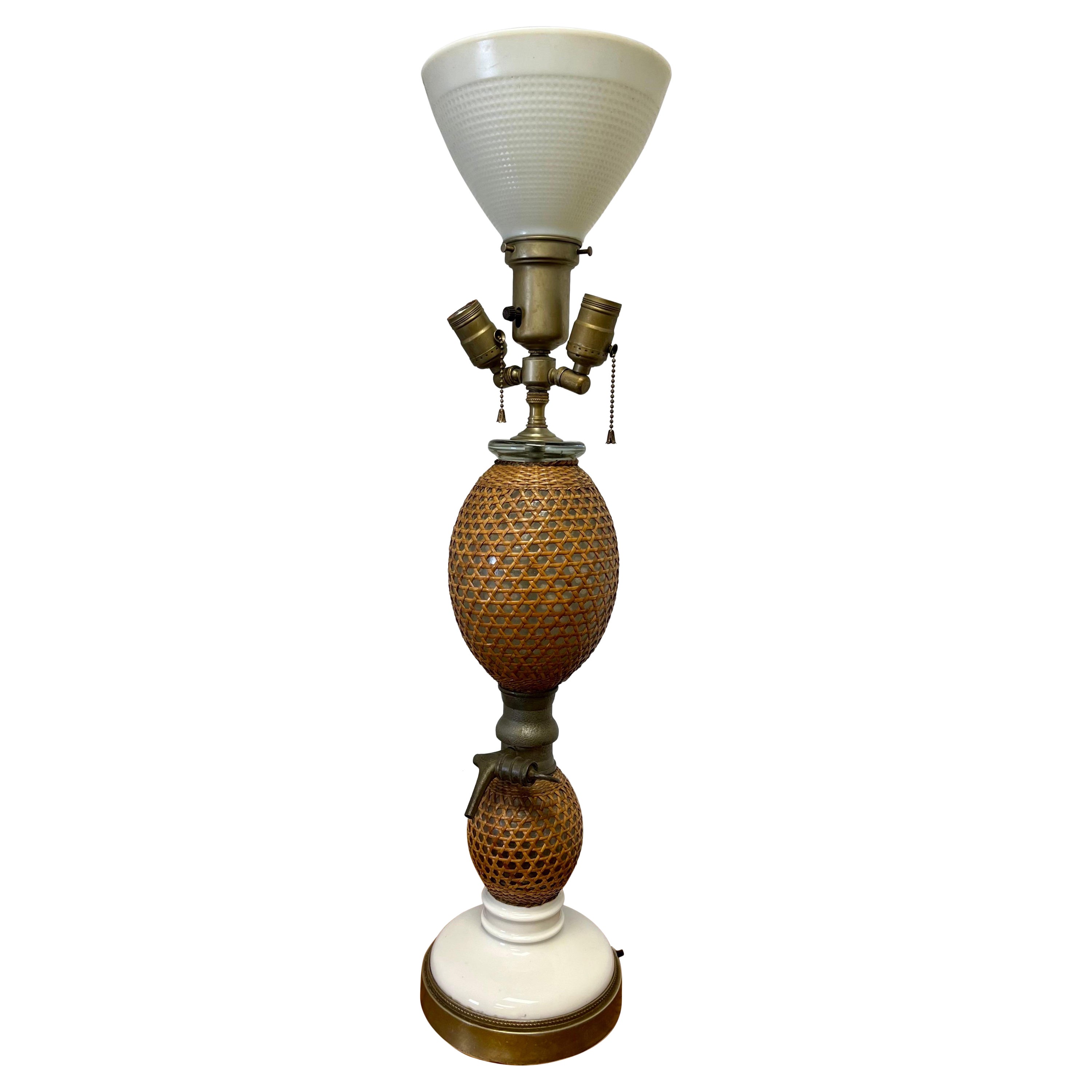 French Wicker Seltzer Bottle Table Lamp