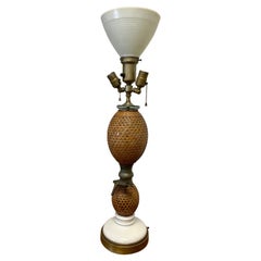 Antique French Wicker Seltzer Bottle Table Lamp