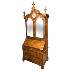 Fine Baker Furniture Inlaid Secretary in Burled Walnut with Mirror Paneled Doors