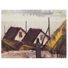 Peder Brøndum Sørensen. Oil on canvas. Modernist village view, 1977