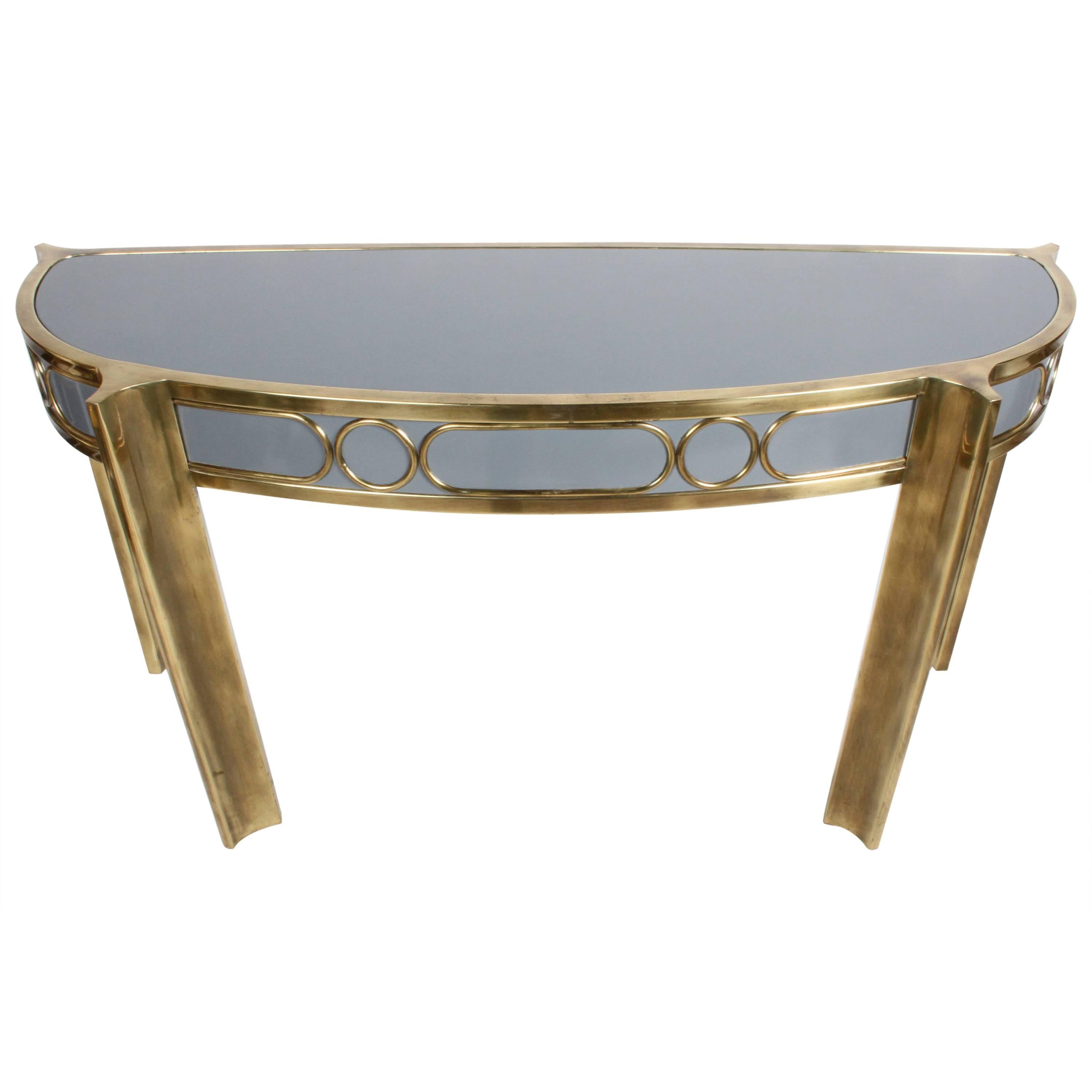 Mastercraft Demilune Brass and Lacquer Console Table, circa 1970s