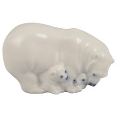 Royal Copenhagen, rare porcelain figurine of a polar bear mother with three cubs