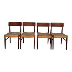 Mid Century Scandinavian Set of 4 Dining Chairs by Niels O Moller w/ Rope Seats