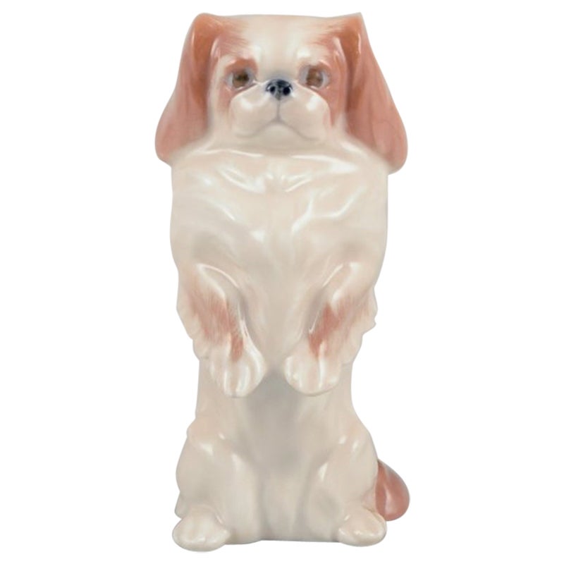 Royal Copenhagen, figurita de porcelana de un pequinés de pie.