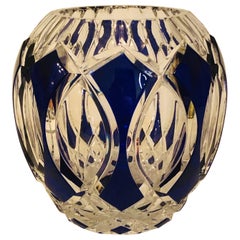 Val Saint Lambert Cobalt Cut to Clear Overlay Crystal Rose Bowl or Vase