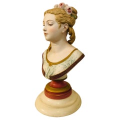 Antique Bisque Bust of Lovely Lady Signed A. Carrier Belleuse on Marble Base Dated 1865