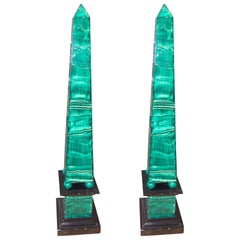 Pair of Continental Faux Painted Malachite Wooden Pyramids