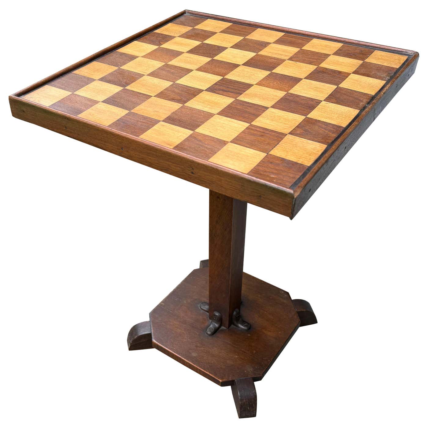 Chess/checkers Table Wood Inlaid Top Chess Checker Game Side Table For Sale at 1stDibs