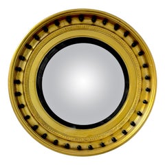 Antique Regency Period Giltwood, Gesso & Ebonized Convex Mirror