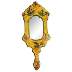 Vintage Folk Art Painted Relief Bird Ladybug Butterflies Vanity Wall Mirror 24"