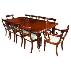 Antique 8ft Flame Mahogany Dining Table C1870 & 10 Regency Revival Chairs
