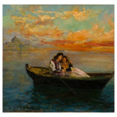 Pintura de paisaje de época firmada en veneciano
