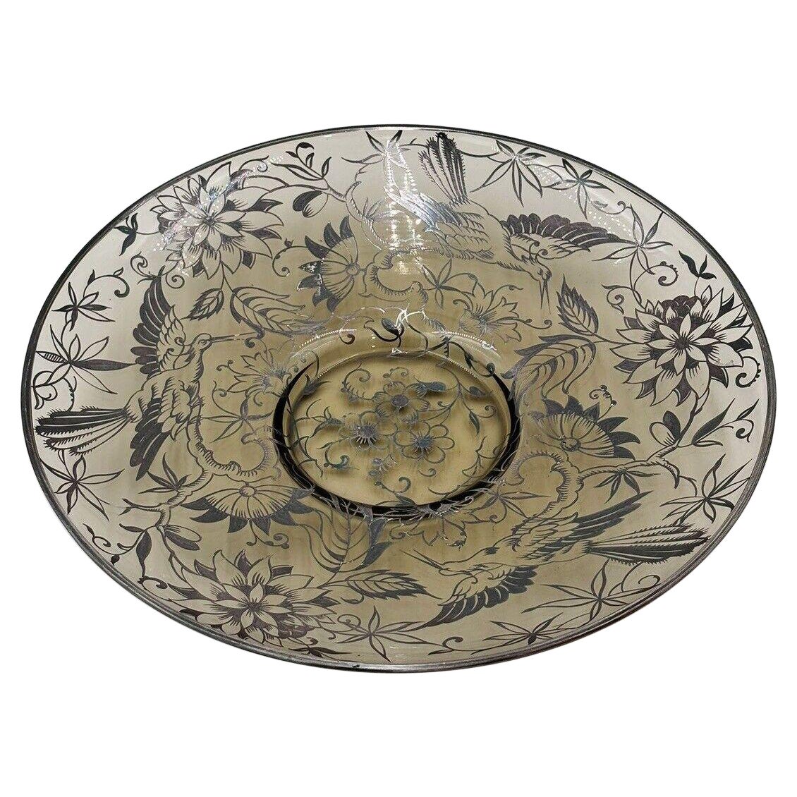 Art Deco Centerpiece Silver Overlay 1930's Vintage Murano's Glass For Sale