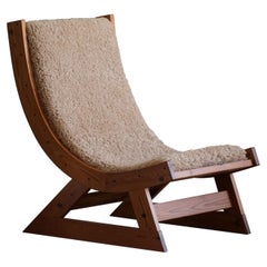 Scandinavian Modern Safari Lounge Chair in Canvas, Lambswool & Pine, 1960s