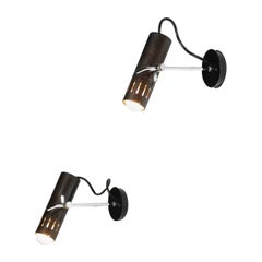 Pair of Alain Richard sconces black lacquered spotlights 50's swivel tubes