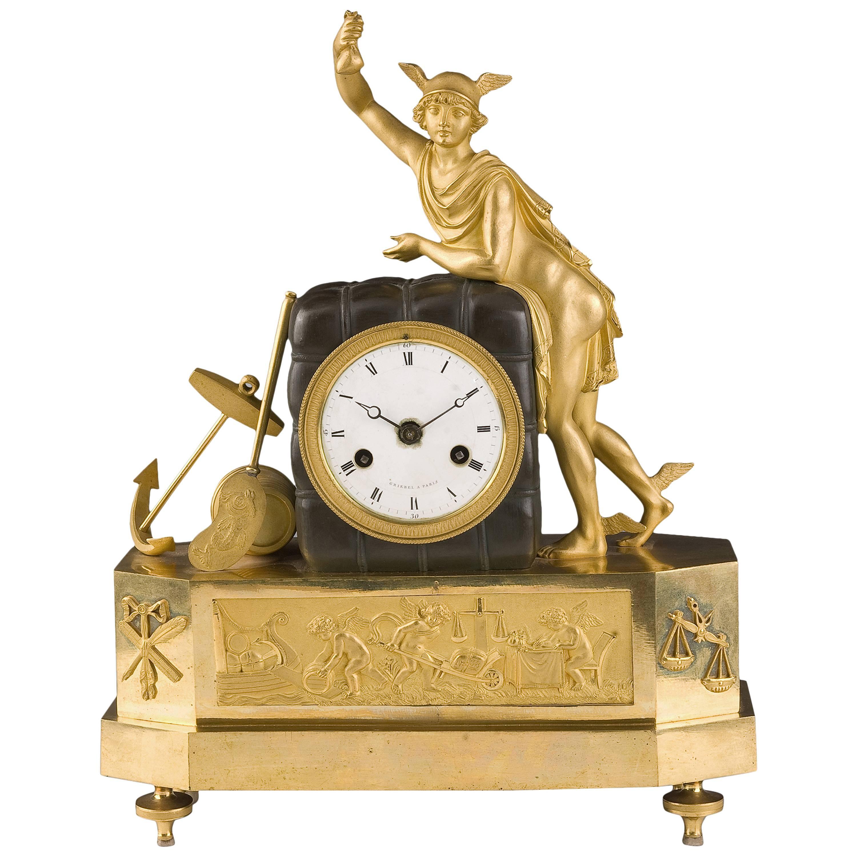 French Gilded Desk Clock, Directoire Period For Sale