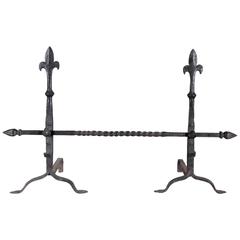 Gothic Revival Andirons in Wrought Iron, circa 1900