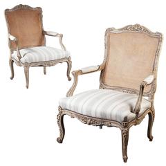 Pair of Napoleon III Carved and Painted Fauteuils of Large-Scale