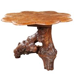 Burr Walnut Root Wood Table with a Scallop Edged Top