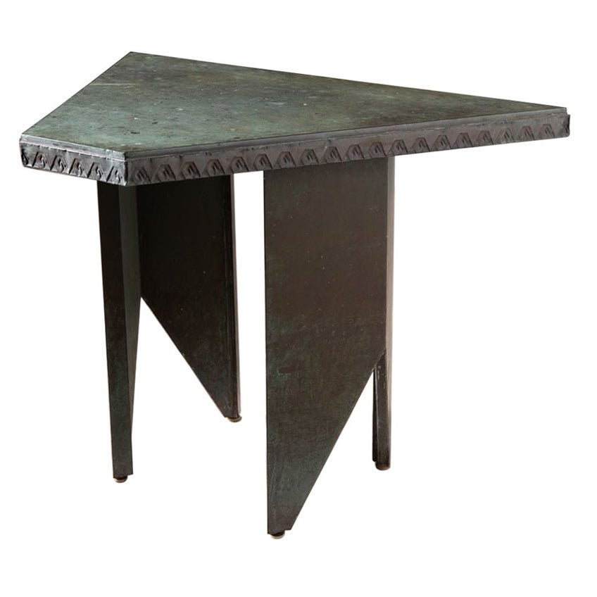 Table en cuivre fabriquée sur mesure par Frank Lloyd Wright, avec patine originale en vert-de-gris 1956