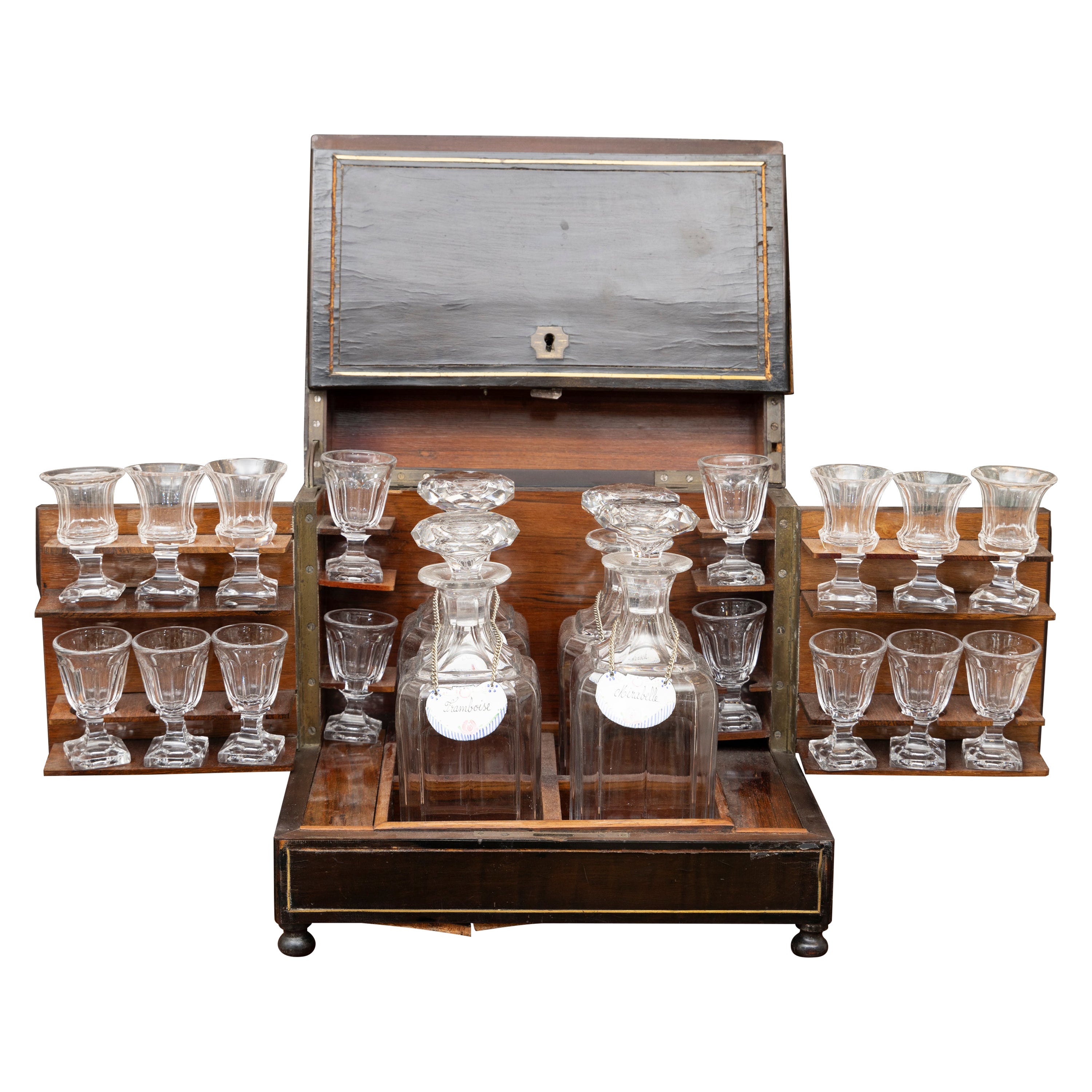 19th Century Mahogany Tantalus with Brass Stringing