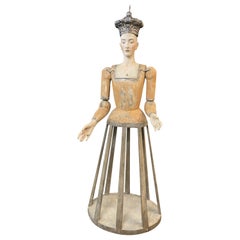 Monumental 18th Century Italian Carved Cage Doll Santos with Silvered Crown
