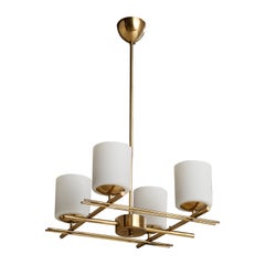 Itsu OY, Kronleuchter, Messing, Glas, Finnland, 1950er Jahre