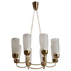 Austrian Designer, Chandelier, Brass, Glass, Austria, 1950s