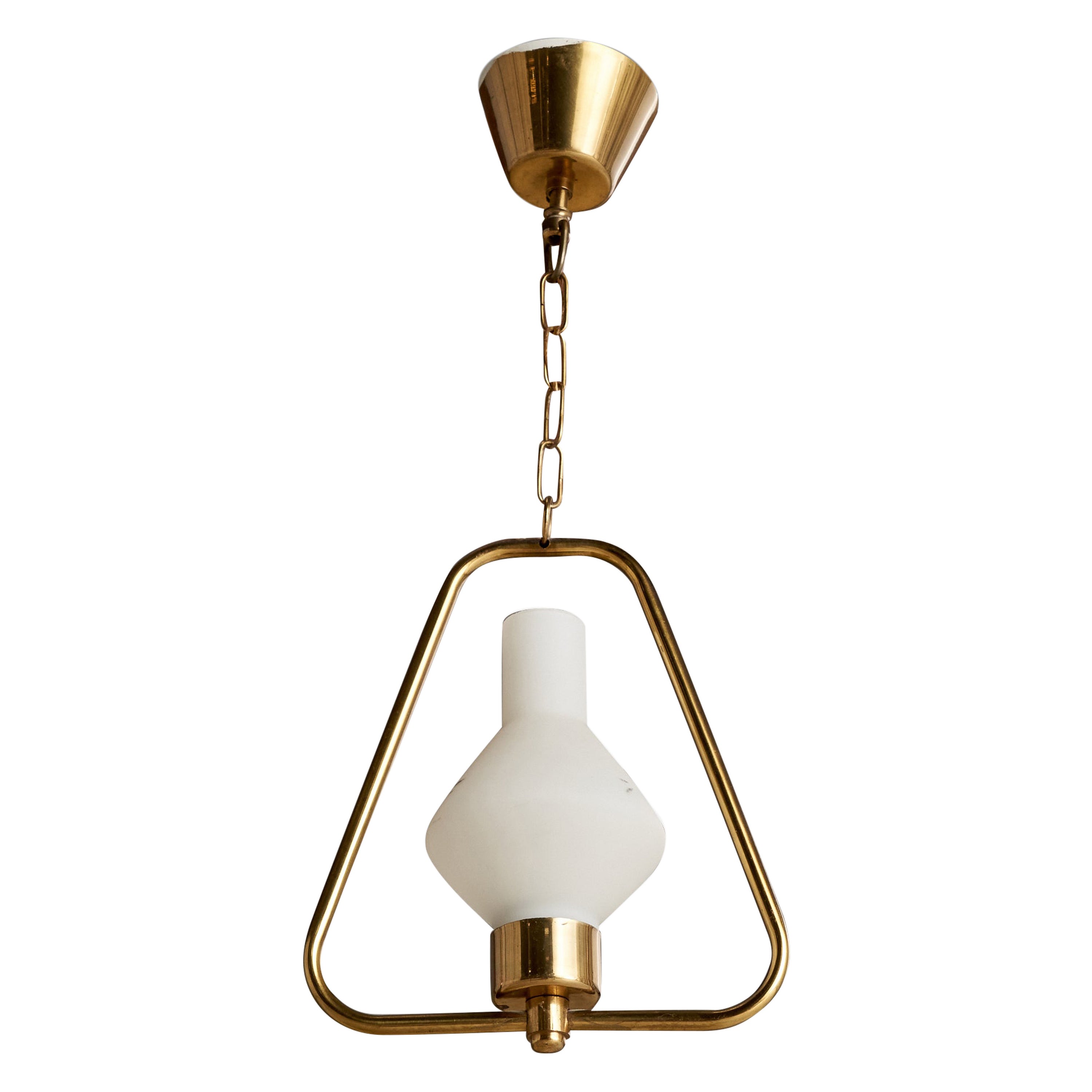 Schwedische Designer-Hängelampe, Messing, Glas, Schweden, 1950er Jahre