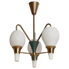 Fog & Mørup, Chandelier, Brass, Metal, Glass, Denmark, 1950s