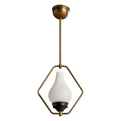Schwedische Designerin, Pendelleuchte, Messing, Metall, Glas, Schweden, 1950er Jahre