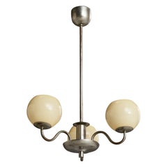 Swedish Designer, Chandelier, Nickel, Glass, Sweden, 1930s