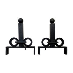 Pair of Wrought Iron Andirons, circa 1930, France.
