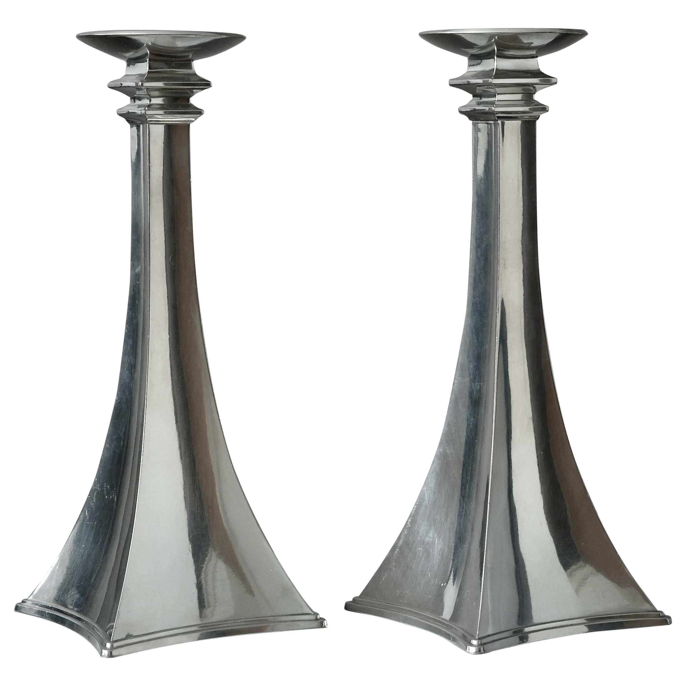 Pair of Pewter Art Deco Candlesticks by Just Andersen, Denmark, 1920s