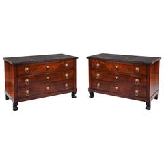 Pair of Directoire Period Mahogany and Marble Top Commodes