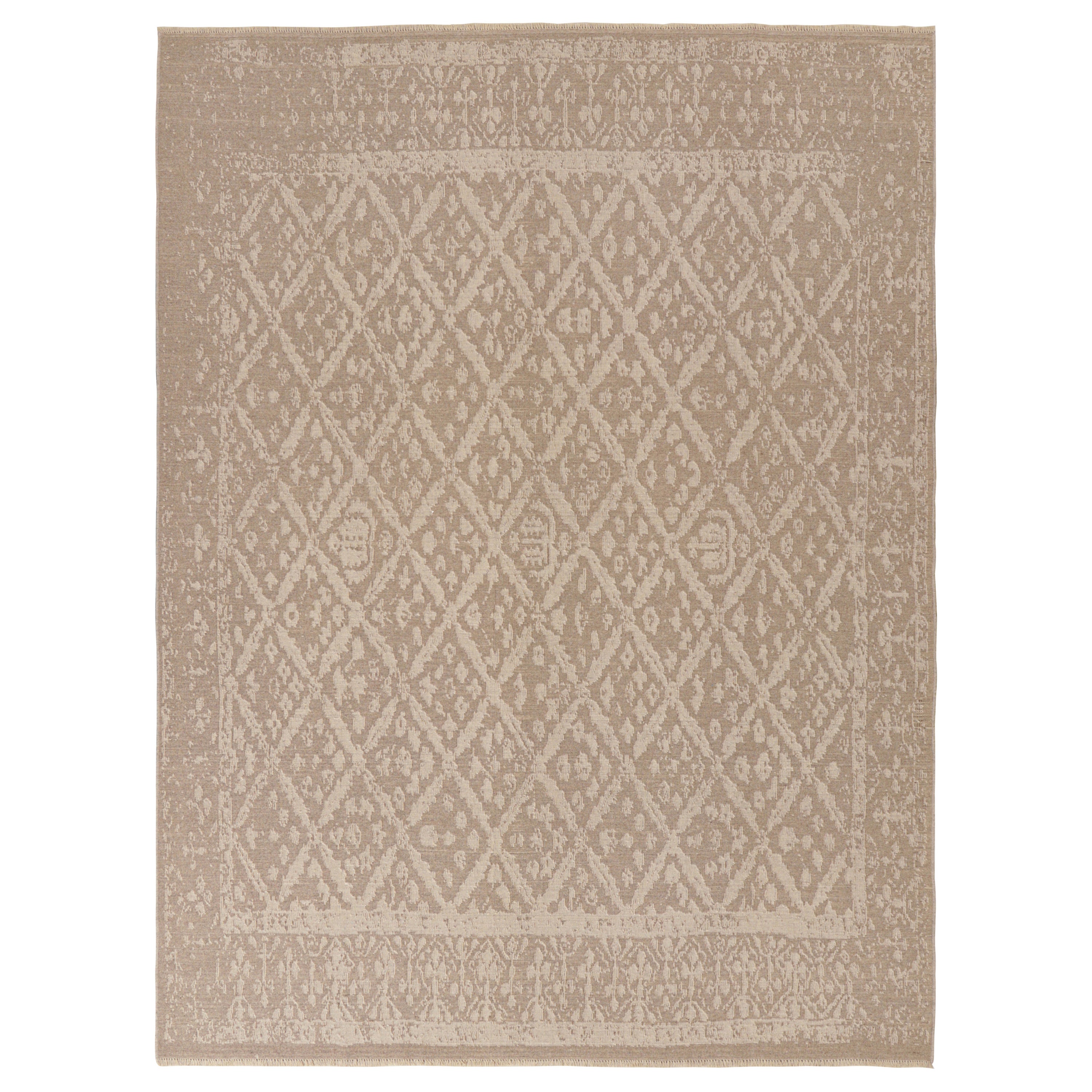 Rug & Kilim’s Modern Classic Rug in Beige-Brown with Lattice Floral Patterns